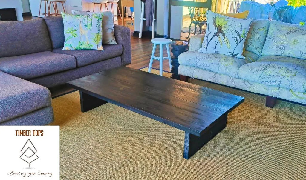 Dark-stained coffee table in a living room