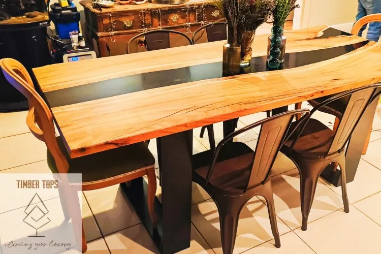 Live-edge river-pour dining table in a Johannesburg home